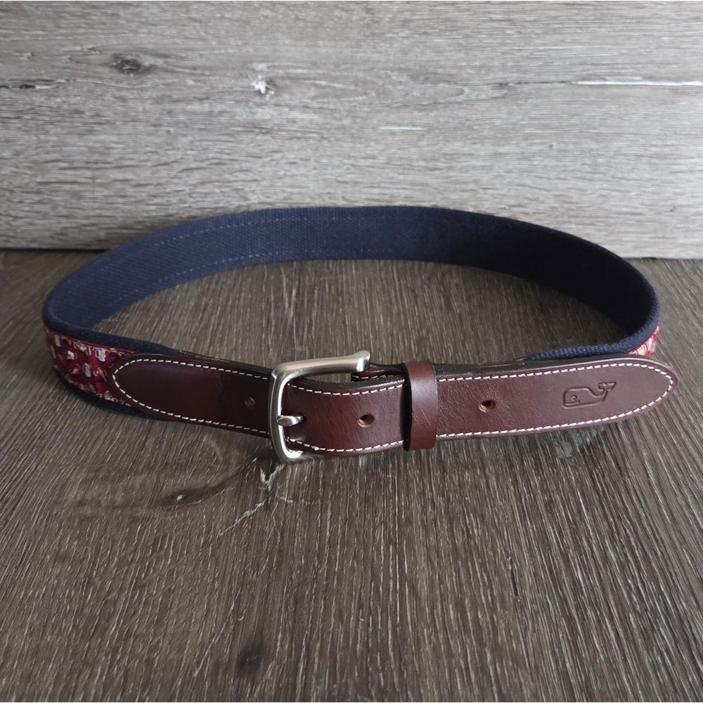 Vineyard Vines Pizza Wings & Beer Pattern Canvas Club Belt size 32
